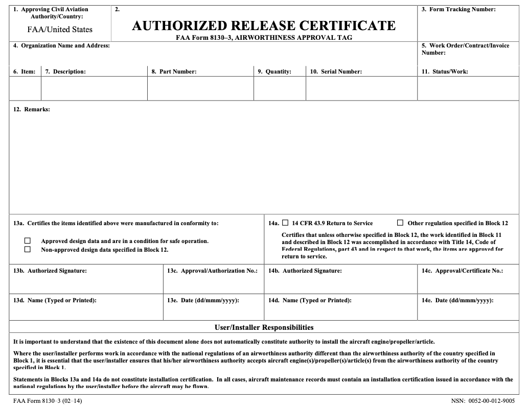 FAA Form 8130-3
